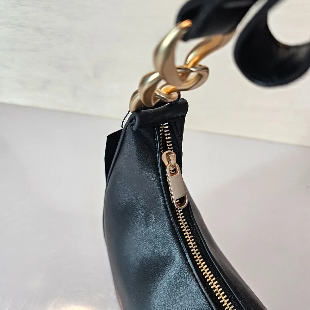 French Connection Moritz Hobo Bag Womens Black Smooth Zip Purse Shoulder